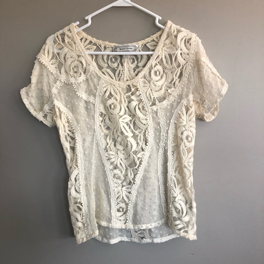 Beyond Vintage Boho Silk and Lace Blouse Top Medium